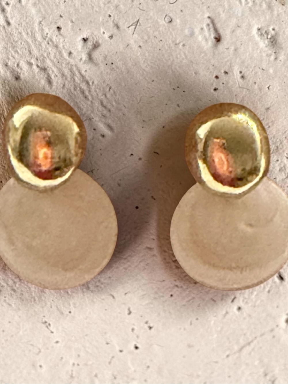Gold and Cream Double Disc Stud Earrings
